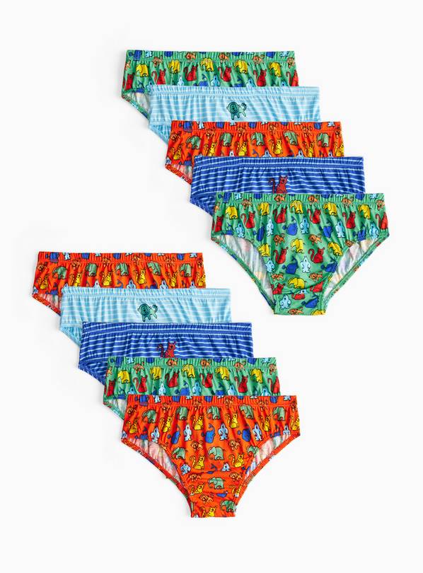 Bright Safari & Stripe Printed Briefs 10 Pack  4-5 years